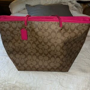 Coach large hot pink tote bag